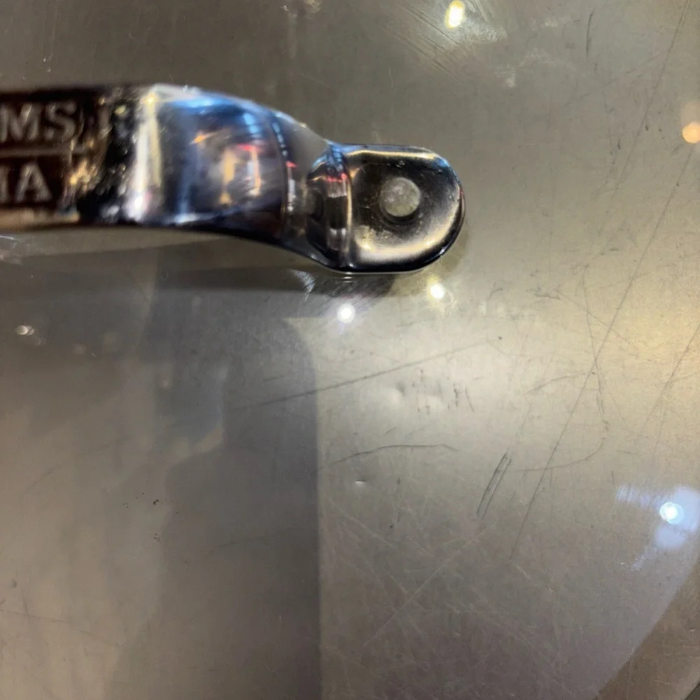 WILLIAM SONOMA GLASS LID IRON CLAD HANDLE OUTER RIM 11” ROUND INNER RIM 10”